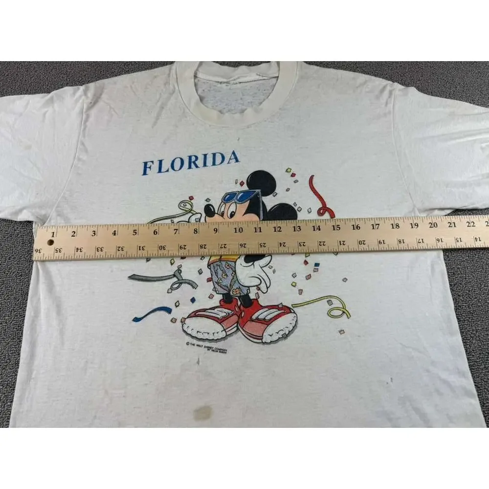 Vintage Disney Men's Size Medium White Mickey Mouse Florida T Shirt‎ Confetti